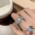 Sweet lace cubic zirconia open ring, elegant multi-layer stackable silver fashion jewelry for women. - Lace Multi-Layer Rhinestone Open Ring