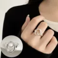 Anillo Abierto Geométrico Plateado Joya Tendencia Minimalista Para Mujer Elegante - Anillo Abierto Simple Geométrico Hueco (JZ5123)