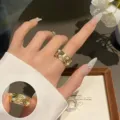Gold irregular brushed pearl open ring, elegant chic minimalist adjustable finger jewelry - Gold Brushed Pearl Ring(JZ7524-2)