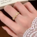 Sweet lace style gold plated ring featuring alternating zirconia stones for women daily wear. - Open Adjustable / Sweet Lace Style (JZ5527-2)