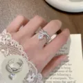 Sweet silver ring with double band and sparkling heart pendant, stylish open design. - Double-Layer Heart Pendant Open Rings