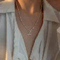 Silver bead clavicle chain with T-bar clasp, minimalist fashion Korean style necklace. - Beaded Choker Necklace with OT Clasp (XL1409)
