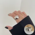 Silver irregular heart ring with love me engraving, sweet cool style adjustable open ring. - Silver Engraved Irregular Heart Style (JZ9510)