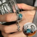Sweet cool geometric silver ring with blue waterdrop stone and floral gothic vintage design. - Blue Waterdrop Vintage Open Ring (JZ6044)