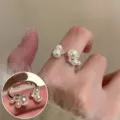 Silver pearl open ring, irregular multi-pearl geometric finger ring for women daily wear. - Zirconia Pearl Open Ring(JZ7433)