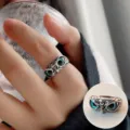 Vintage silver owl ring for women with blue cat eye stone open adjustable finger jewelry - Adjustable / JZ7238