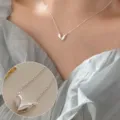 Minimalist silver split heart pendant necklace for women stylish fashion clavicle chain jewelry - Heart Petal Shape Pendant Choker (XL1288-1)
