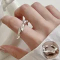 Anillo abierto geométrico plateado variante estilo de joyería minimalista de moda - Abierto Ajustable / Estilo Geométrico de Nudo de Gota (JZ5026)