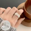 Silver Woven Open Ring with Crystal Accent for Women Ins Style Finger Jewelry Variant - Adjustable / JZ7986