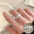 Silver irregular geometric open ring with blue stones, stylish minimalist jewelry design. - Brushed Irregular Geometric Open Rings