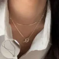 Silver layered necklace for women, minimalist snake chain with T-bar clasp chokers fashion. - Beaded Spliced Double Layer Metal Necklace (XL1996)