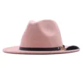 Rosa Damen Wollfilz Fedora Hut mit schwarzem Gürtel, Quaste und stilvollem breiten Rand. - Erwachsene (56-58CM) / Hellrosa