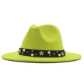 Neongrüner Fedora-Hut mit schwarzem Perlen-Blumenband stilvolle Damen Jazzmütze detail - M (56-58cm) / Fluoreszierendes Grün