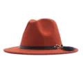 Oranger Woll-Fedora-Hut für Damen mit breiter flacher Krempe, Lederriemen und Quasten-Dekor. - Erwachsene (56-58CM) / Karamellbraun
