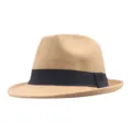 Sombrero fedora de lana beige clásico con cinta negra, elegante sombrero de jazz vintage para otoño. - Caqui