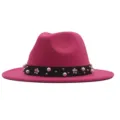 Rosa Wolle Fedora Hut mit schwarzer Perle Blume Band Damen Mode Jazz Hut elegante Winter - M (56-58cm) / Fuchsia
