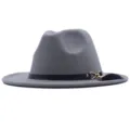 Klassischer grauer Wollhut Fedorahat für Damen mit schwarzem Lederband und Fransen. - Erwachsene (56-58CM) / Hellgrau