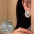 Silver dome textured stud earrings, delicate firework bead design, chic fashion jewelry. - Silver Mesh Sphere Style (ED2531)