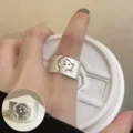 Silver open metal ring with cute cat cutout design, minimalist wide geometric style jewelry for women. - Hollow Cat Shape Style (JZ5321) / Open Adjustable