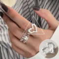Chic hollow heart silver ring, ins style open geometric finger jewelry for women. - Open Adjustable / Irregular Heart Chain Combination Style (JZ7699)