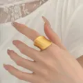 Anillo ancho dorado cepillado elegante, anillo abierto geométrico irregular joyería mujer. - Abierto Ajustable / Estilo Plata JZ5590-2