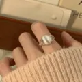 Matte silver tone open ring with a smooth domed surface, stylish minimalist fashion jewelry. - JZ7384