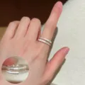 Minimalist geometric brushed double band open ring for women, stylish fashion variant. - Geometric Interlaced Brushed Open Rings