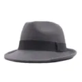 Detalle sombrero fieltro gris, elegante sombrero lana con cinta negra estilo moderno. - Adulto 56-58cm / Gris oscuro