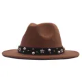 Brauner Wollfilz Fedora Hut mit schwarzem Band, Perlen, kleinen Blumen und Metallperlen. - M (56-58cm) / Braun