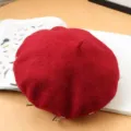 Korean punk style red wool beret hat with metal rings, vintage warm winter painter felt hat. - M (56-58cm) / Burgundy