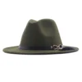 Damen olivgrüner Filzhut Fedora mit schwarzem Lederband und Metallquasten-Dekor für Herbst. - Erwachsene (56-58CM) / Armeegrün