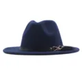 Damen Wolle Fedora Hut breite Krempe stilvoll dunkelblaue Mode Hut mit Gurt und Feder - Erwachsene (56-58CM) / Marineblau
