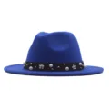 Blauer Filzhut Fedora für Damen, elegante Wollmütze mit Perlen Blumen Band Dekorationen. - M (56-58cm) / Saphirblau