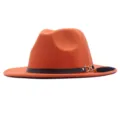 Detailansicht des orangefarbenen Wollhutes mit breiter flacher Krempe und schwarzer Quaste. - Erwachsene (56-58CM) / Orange