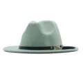 Damen Wollfilz Fedora Hut breite flache Krempe stilvolle Jazz Mütze mit Lederband. - Erwachsene (56-58CM) / Cyan