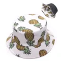 Gorro de pescador reversible con bonito estampado de piña en blanco y negro para el verano. - Talla única / Piña Blanco