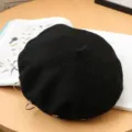 Black wool punk beret hat with metal rings stylish autumn winter warm painter hat for women. - M (56-58cm) / Black