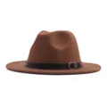 Brauner Wollhut Fedora mit schwarzem Gürtel, breite Krempe Jazz Hut für Damen und Herren. - Braun