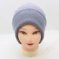 grey knit beanie detail shot rib texture winter warm hat fashion accessory casual style - One Size / Gray