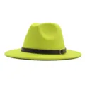 Neongrüner Fedora-Hut mit braunem Gürtel und goldener Schnalle, klassischer Wollhut für Damen. - Fluoreszierendes Grün
