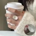 Anillo geométrico de metal para mujer, sortija abierta llamativa de diseño minimalista. - Anillo Abierto de Panel Ovalado Irregular (JZ5201)