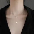 Silver Y-shaped pendant necklace minimalist clavicle chain delicate fashion jewelry for women - Y-Shape Fine Chain Disc Choker (XL1246)