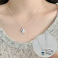 Silver double necklace with blue heart pendant and engraved metal tag for women daily wear. - S925 Silver Blue Heart Square Plate Choker (XL2219)