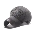 Casquette de baseball noire vintage avec broderie et bord en cuir pour les sports de plein air. - Réglable / Noir Lavé Vintage (1)