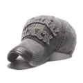Casquette de baseball vintage delavee avec broderie pour sport en plein air protection - Réglable / Gris Lavé avec Pièce en Cuir (6)