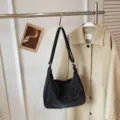 Minimalist black shoulder bag for women, versatile daily commuter casual crossbody bag. - No Pendant / Black
