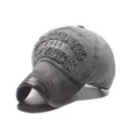 Casquette de baseball en denim lave vintage avec lettres brodees pour le sport en plein air - Réglable / Gris Lavé (2)