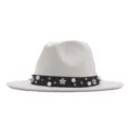 Eleganter weißer Wollfilzhut mit schwarzem Perlenband stilvoller Vintage Jazzhut für Damen - M (56-58cm) / Weiß