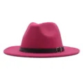 Unisex Wollfilz Fedora Hut mit Ledergürtel und MetallSchnalle, stilvoller Herbst Winter Hut. - Fuchsia