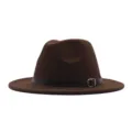 Klassischer brauner Fedora Hut mit Ledergürtel und Metallschnalle, Wollfilz Hut für Damen und Herren. - Kinder / Kaffeebraun
